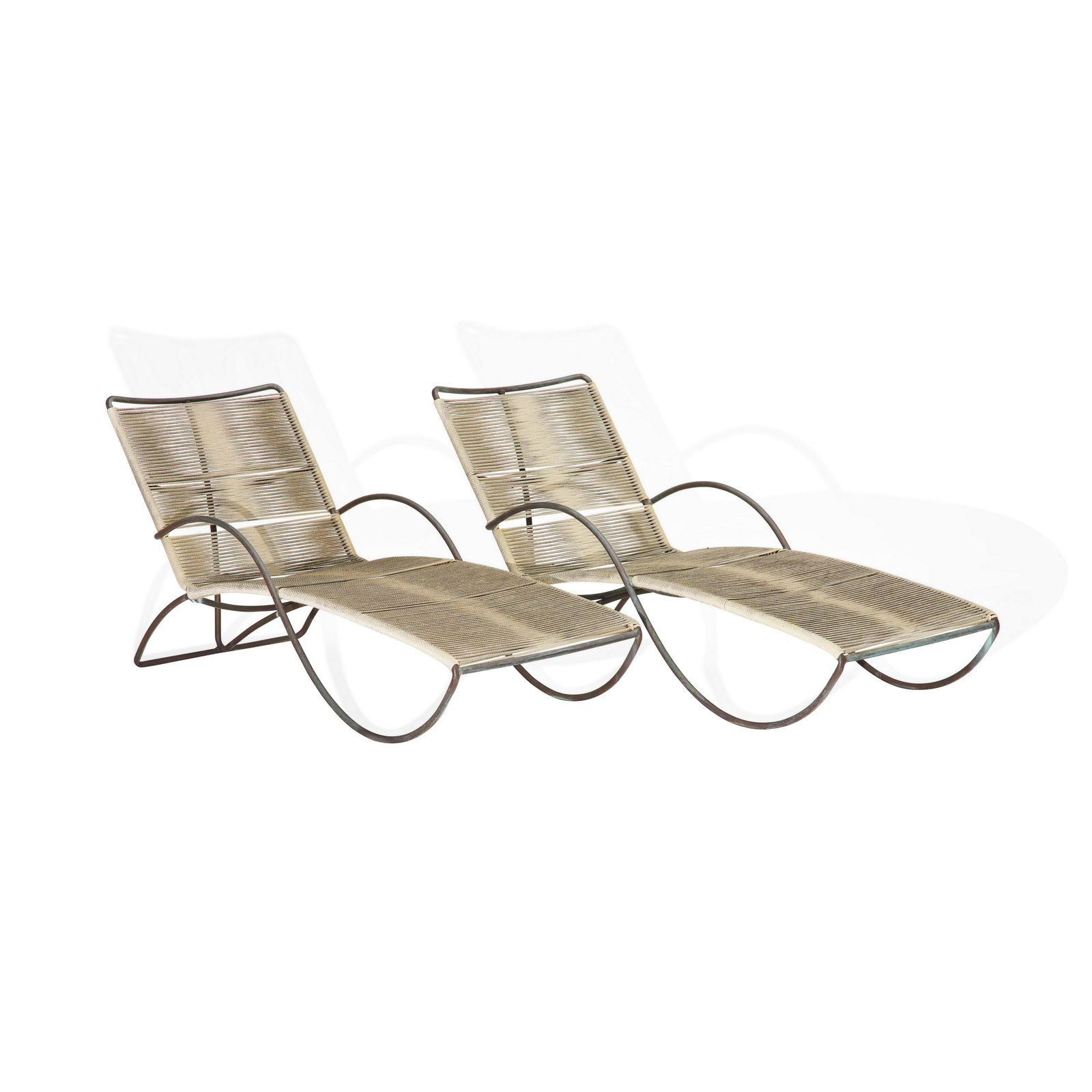 WALTER LAMB (Active 1950s) Pair of Chaise Lounges and Side Tabledesigned circa 1955for Brown Jor... (1 of 3)