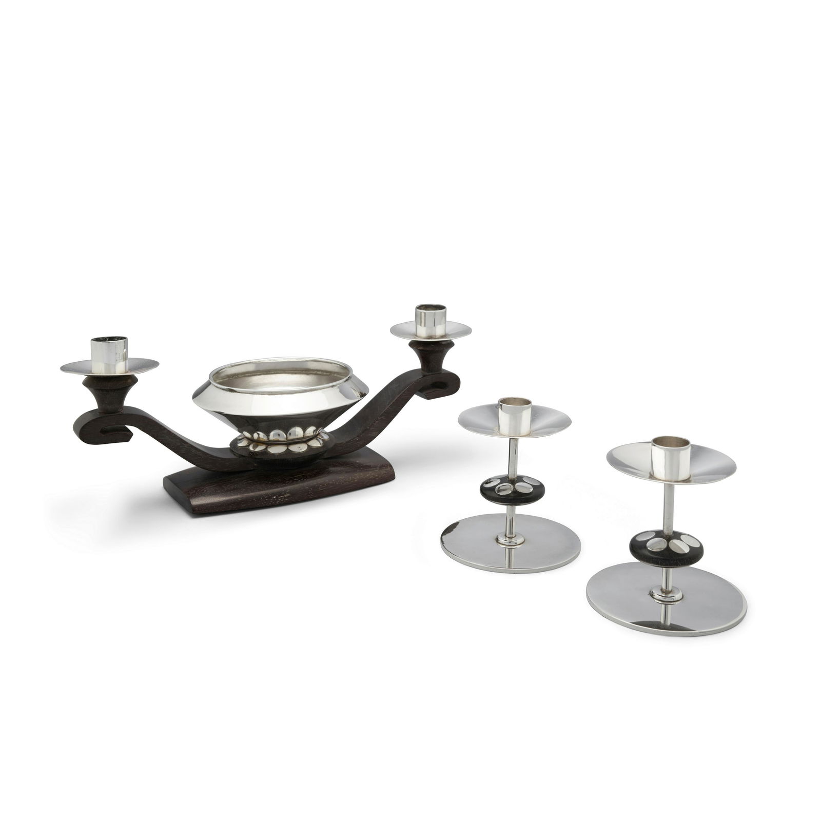 SPRATLING (ESTABLISHED 1931) Three-Light Candelabrum and Pair of Candlesticksmid-20th centuryste... (1 of 1)