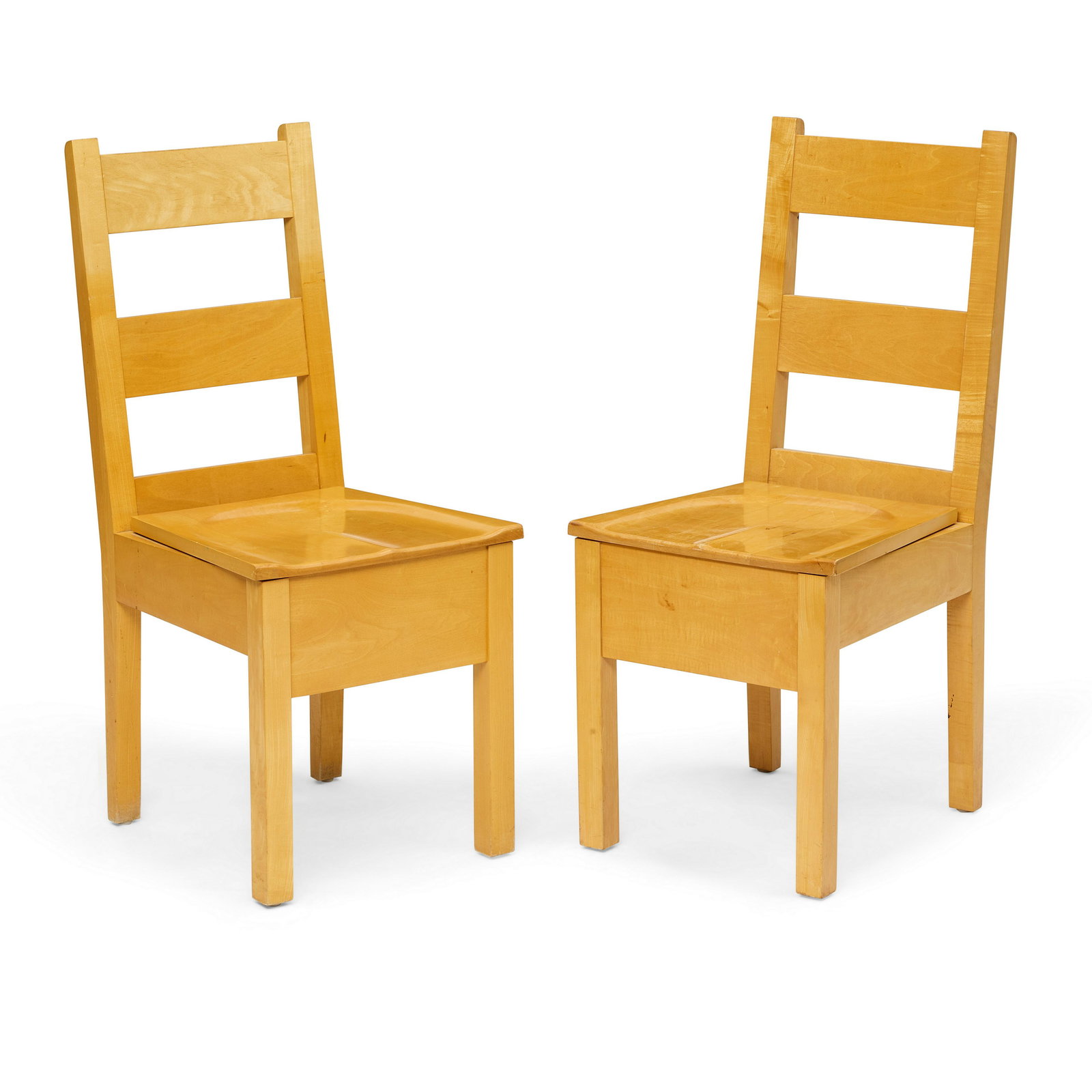 ROY MCMAKIN (BORN 1965) Pair of Dining Chairs1990sfor Domestic Furniture Co., mapleheight 35 1/2...: ROY MCMAKIN (BORN 1965) Pair of Dining Chairs 1990s for Domestic Furniture Co., maple height 35 1/2in (90cm); width 15in (38cm); depth 17 3/4in (45cm) Footnotes: Provenance Collection of Robert Biggs