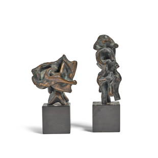 ABBOTT PATTISON (1916-1999) The Family; Untitled (a group of two)both bronze with dark brown pat...: ABBOTT PATTISON (1916-1999) The Family; Untitled (a group of two) both bronze with dark brown patina, Family signed 'Pattison' on leg; Untitled signed 'A. Pattison' along the base Family 5 1/4 x 1 3/4