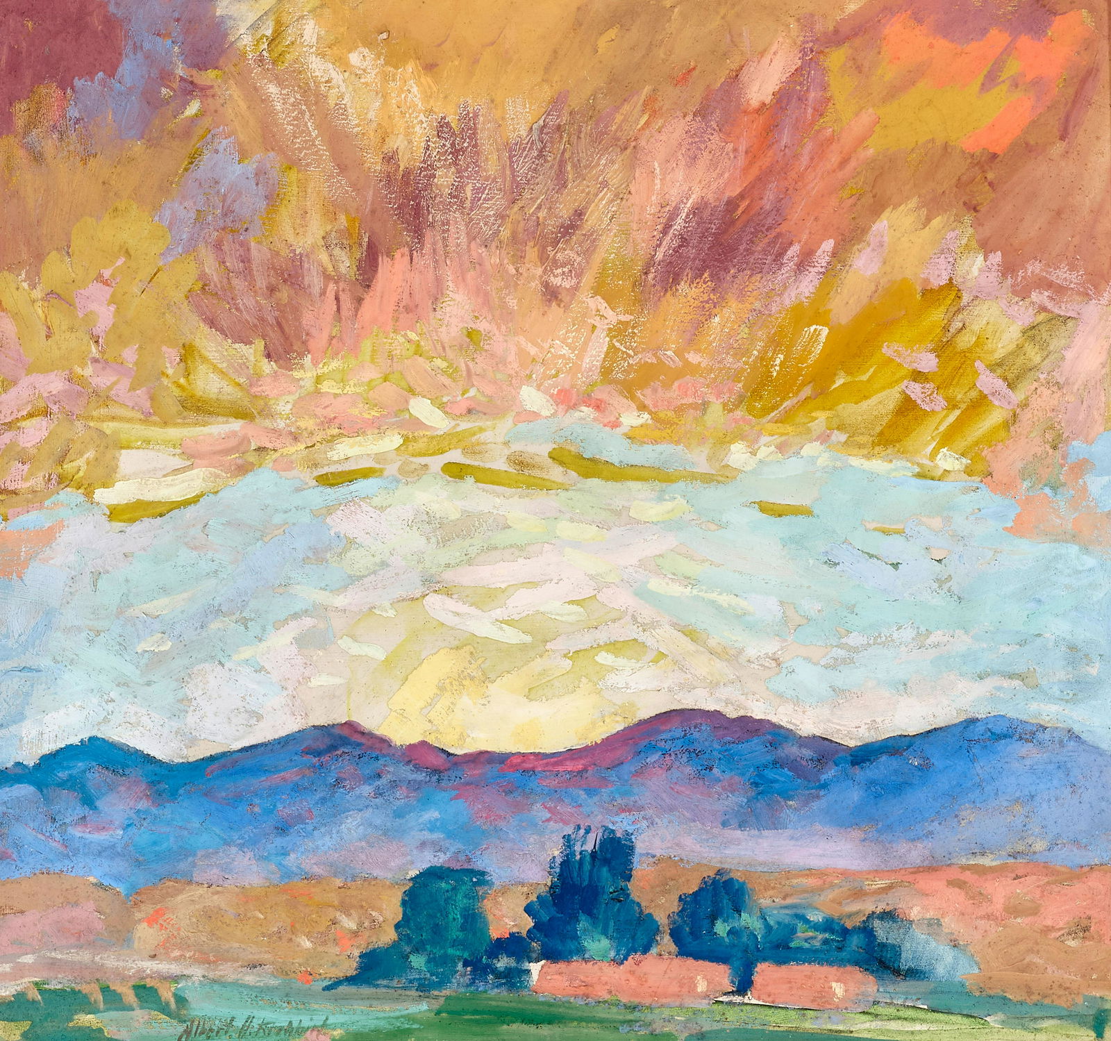 Albert H. Krehbiel (1875-1945) Sunrise Sangre de Cristo Mountains, Santa Fe 12 1/8 x 13 in. fram... (1 of 2)