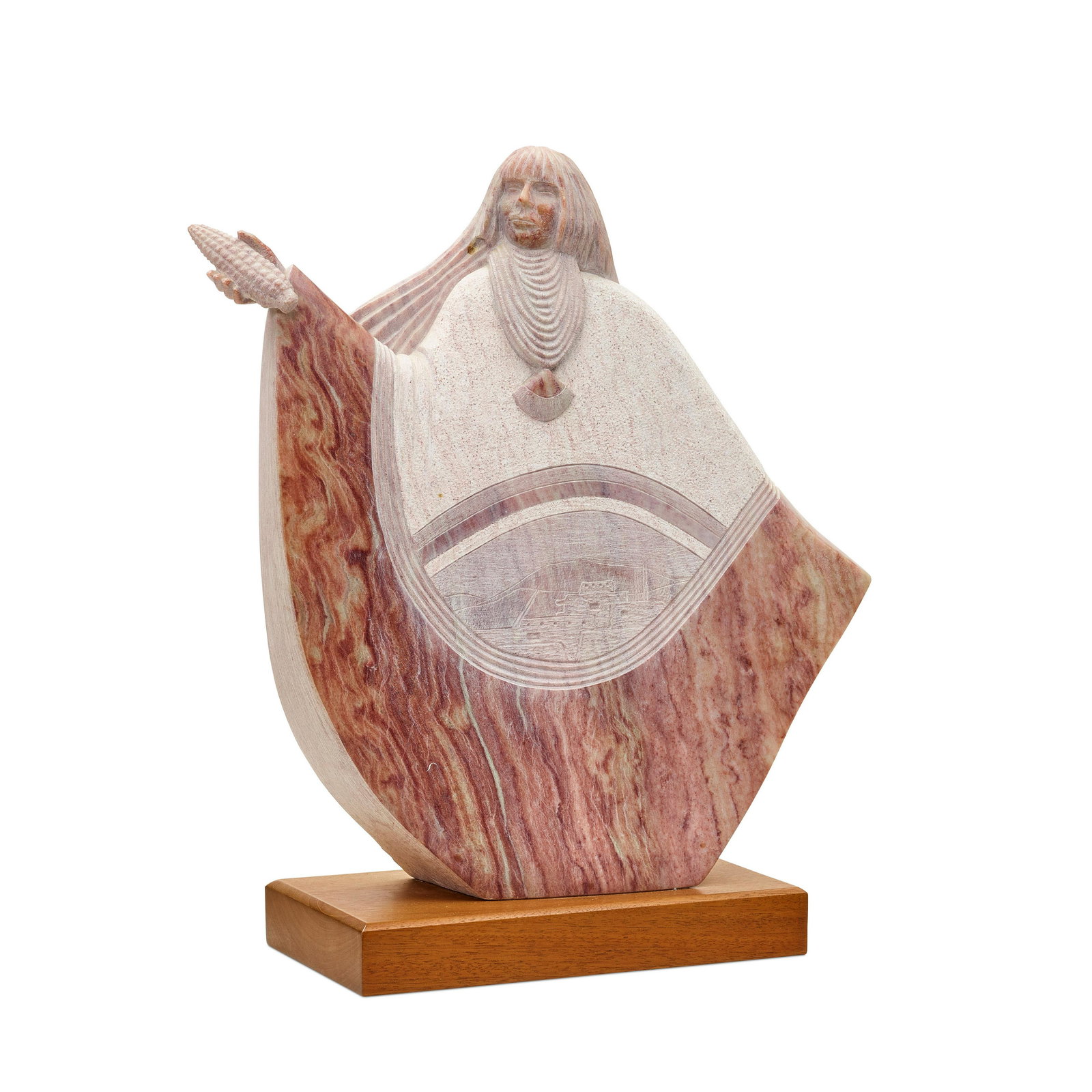 Cliff Fragua (Jemez Pueblo 20th/21st Century) Corn Maiden 19 in. high: Cliff Fragua (Jemez Pueblo 20th/21st Century) Corn Maiden signed and with the artist's device 'C. FRAGUA' (on the underside) carved alabaster 19 in. high