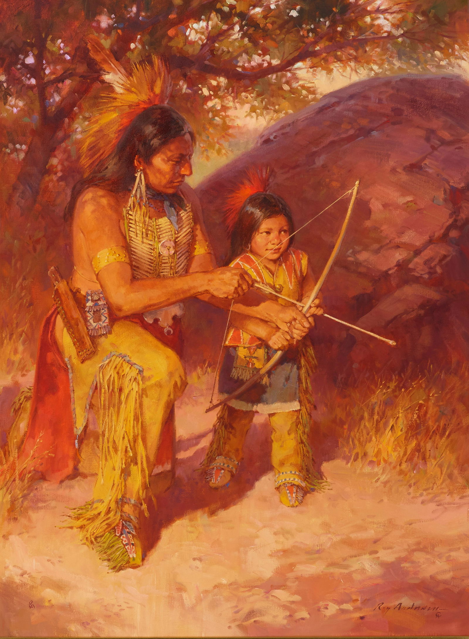 Roy Andersen (1930-2019) His New Bow 40 x 30 in. framed 53 x 43 in. (Painted in 2003.): Roy Andersen (1930-2019) His New Bow signed 'Roy Andersen - CA' (lower right) and signed with initials 'RA' (lower left), signed again and titled on an exhibition label (on the reverse) oil on canvas