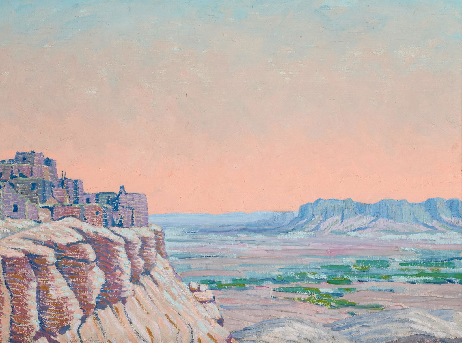 Oscar Brousse Jacobson (1882-1966) Acoma Pueblo 25 x 32 in. framed 31 x 39 in. (1 of 3)