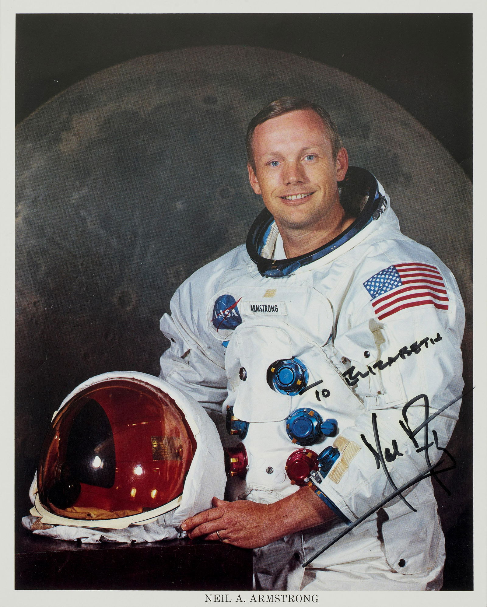 APOLLO 11 NEIL ARMSTRONG SIGNED & INSCRIBED PORTRAIT. Official NASA printed portrait, 8 x 10 inc... (1 of 1)