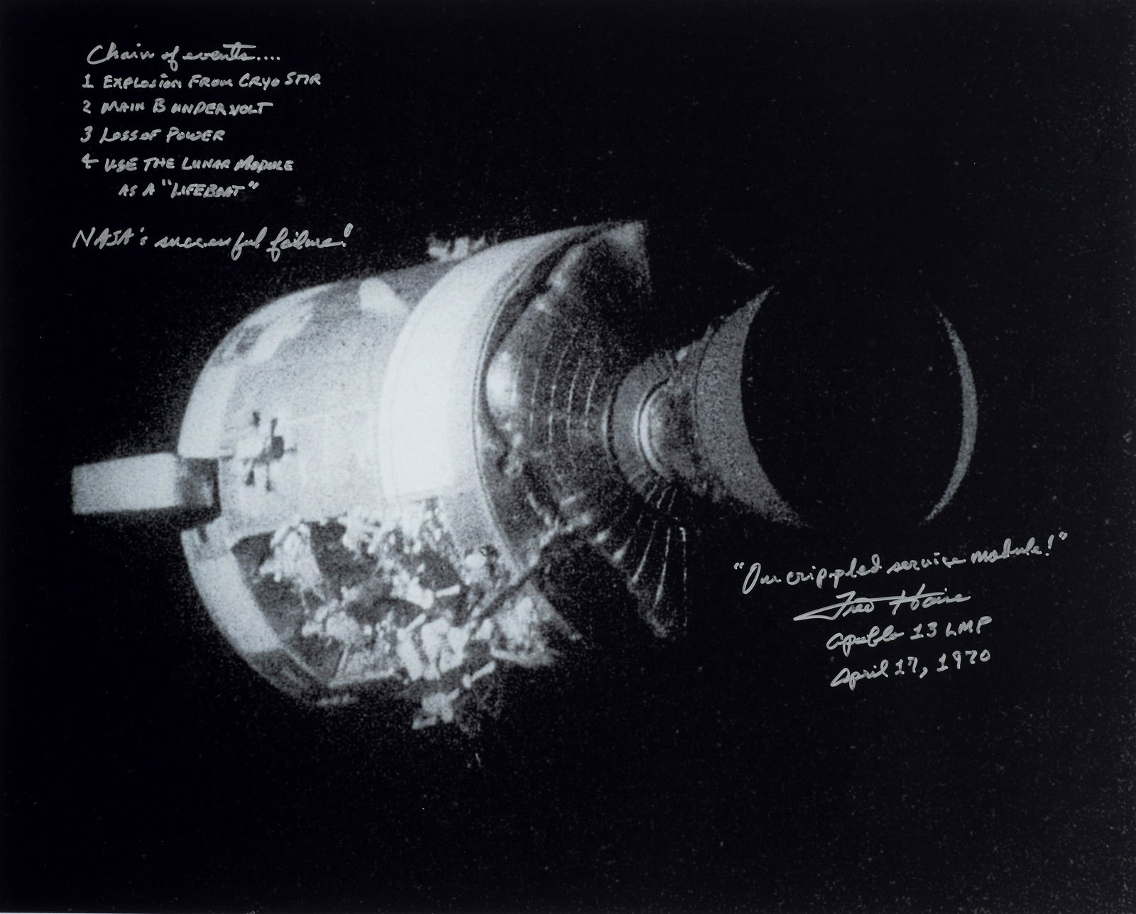 APOLLO 13 'NASA'S SUCCESSFUL FAILURE!' Black and white photograph, 16 x 20 inches, being an imag... (1 of 1)