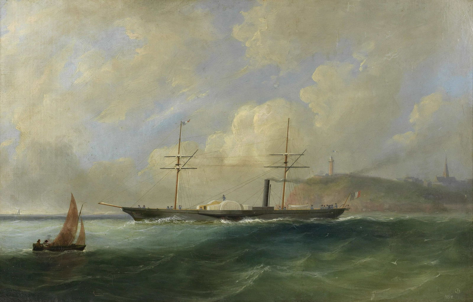 Philip John Ouless (British, 1817-1885) A French Steam Packet departing Granville, Normandy (1 of 3)