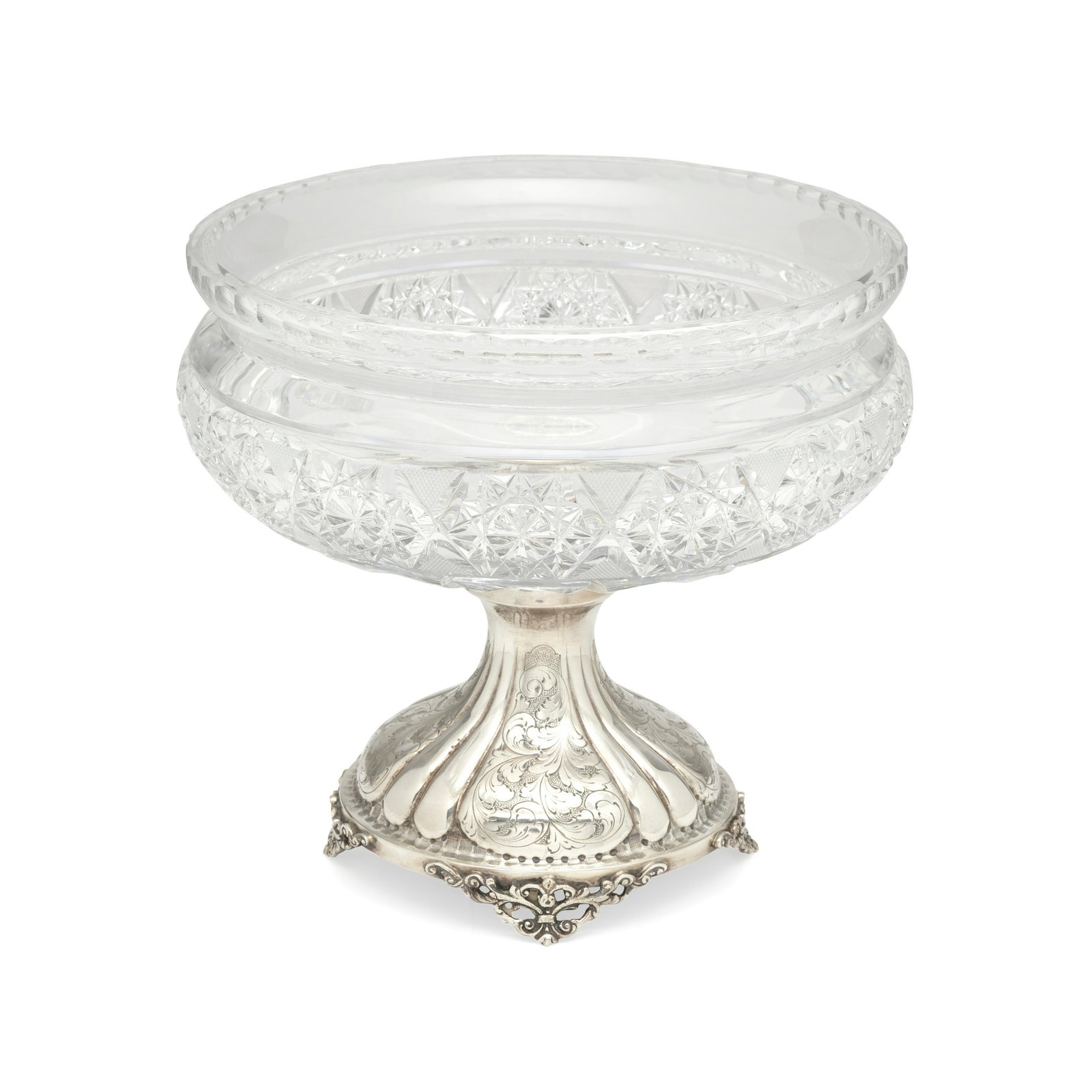 AN ITALIAN CUT GLASS AND 800 STANDARD SILVER FOOTED CENTERPIECE BOWL by Ganci Argenterie di Giov... (1 of 1)