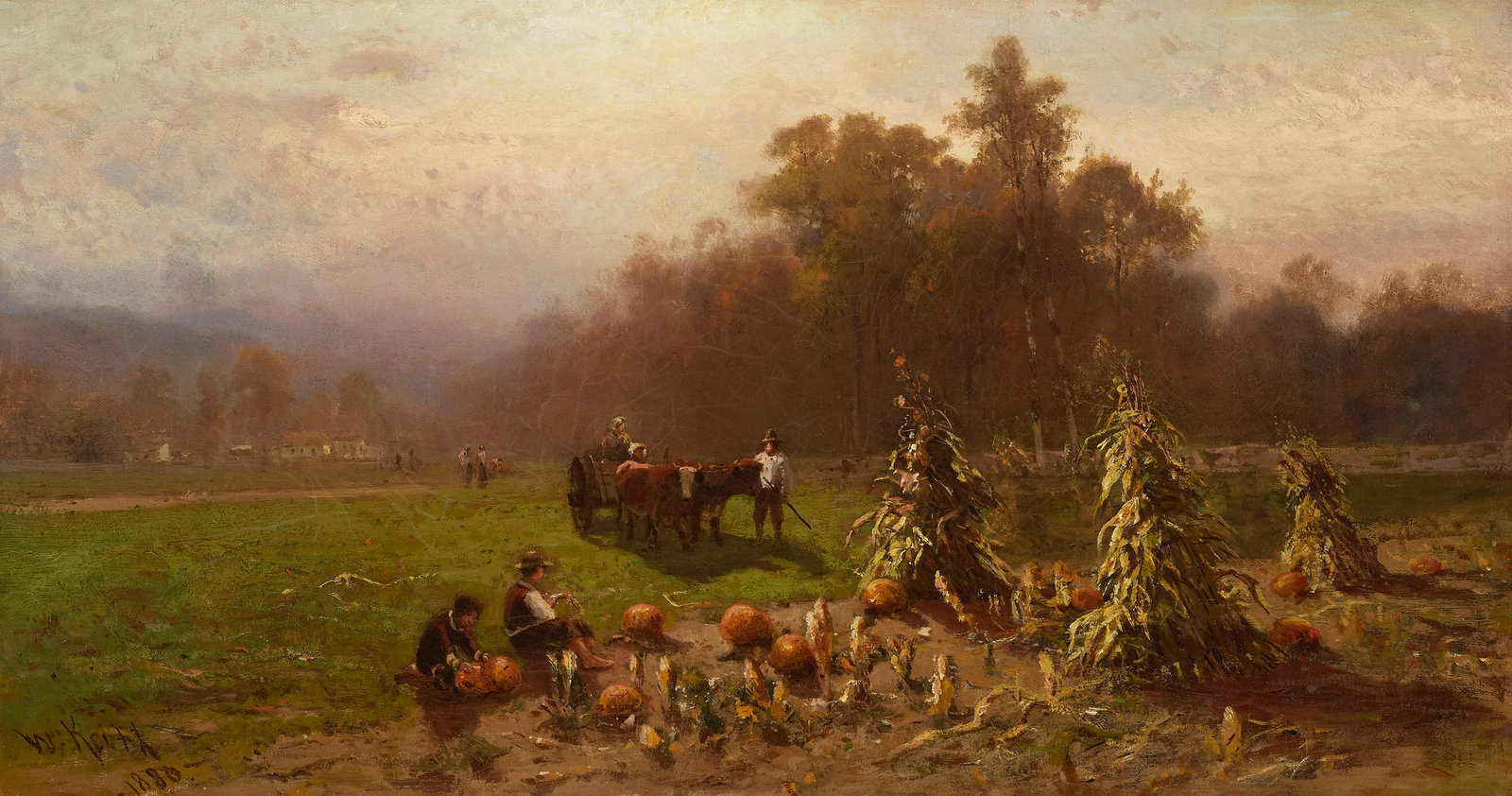 William Keith (1838-1911) Pumpkin Pickers 16 x 30 in. framed 27 x 41 in.: William Keith (1838-1911) Pumpkin Pickers signed and dated 'W. Keith 1880' (lower left) oil on canvas 16 x 30 in. framed 27 x 41 in. Footnotes: Provenance Maxwell Galleries, San Francisco,