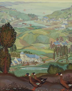 Jessie Arms Botke (1883-1971) Geese in a Fantasy Landscape 18 x 14 1/2 in. framed 27 x 24 in.: Jessie Arms Botke (1883-1971) Geese in a Fantasy Landscape signed 'Jessie Arms Botke' (lower left) oil on canvas affixed to board 18 x 14 1/2 in. framed 27 x 24 in. Footnotes: Provenance Pr