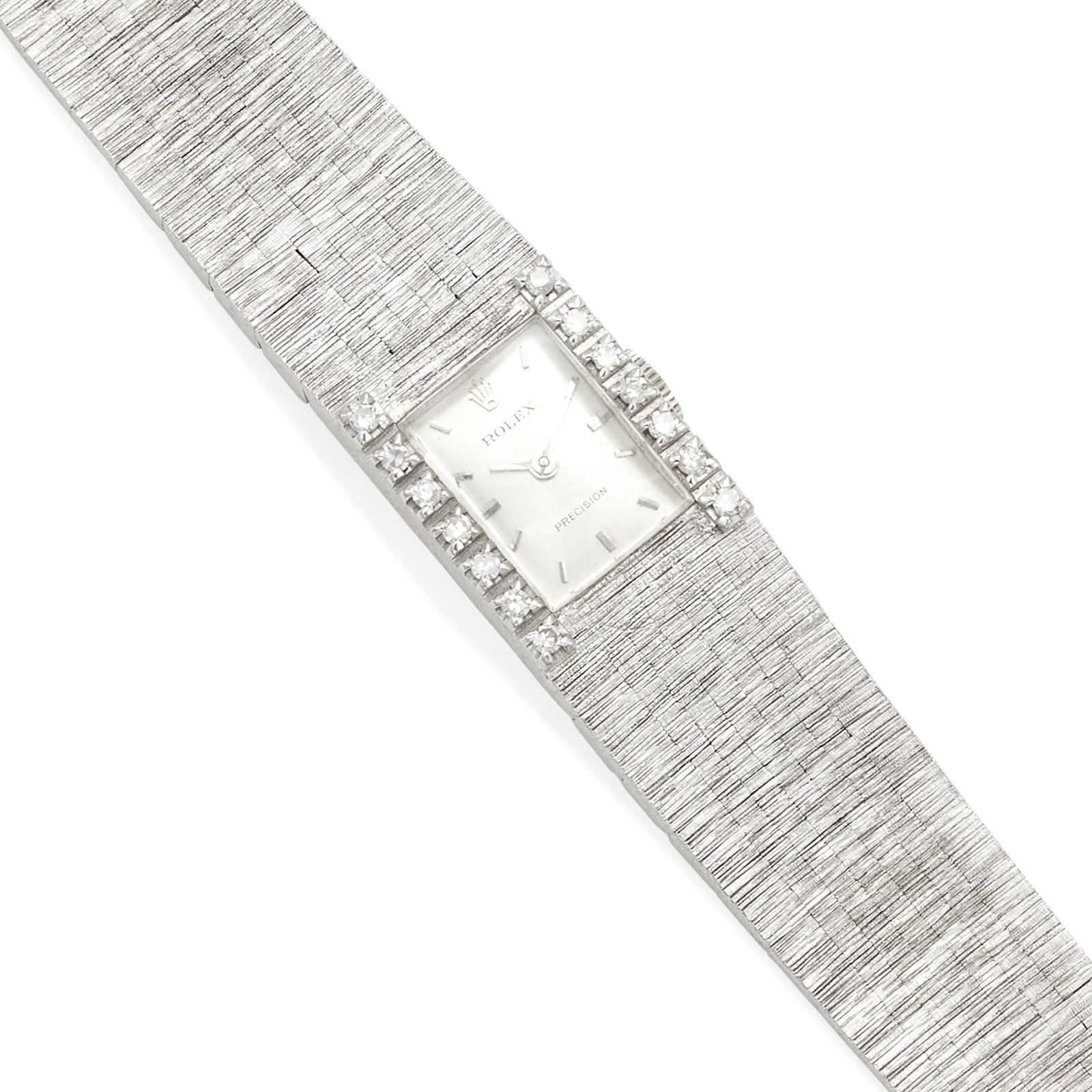 ROLEX: AN 18K WHITE GOLD AND DIAMOND WRISTWATCH, CIRCA 1960 (1 of 3)