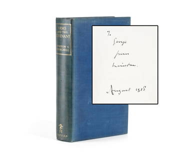 CHURCHILL (WINSTON) Arms and Covenant, FIRST EDITION, AUTHOR'S PRESENTATION COPY, INSCRIBED To G...: CHURCHILL (WINSTON) Arms and Covenant, FIRST EDITION, AUTHOR'S PRESENTATION COPY, INSCRIBED To George [Lloyd] from Winston, August 1938', portrait frontispiece, publisher's cloth [Wood A44(a)], 8vo,