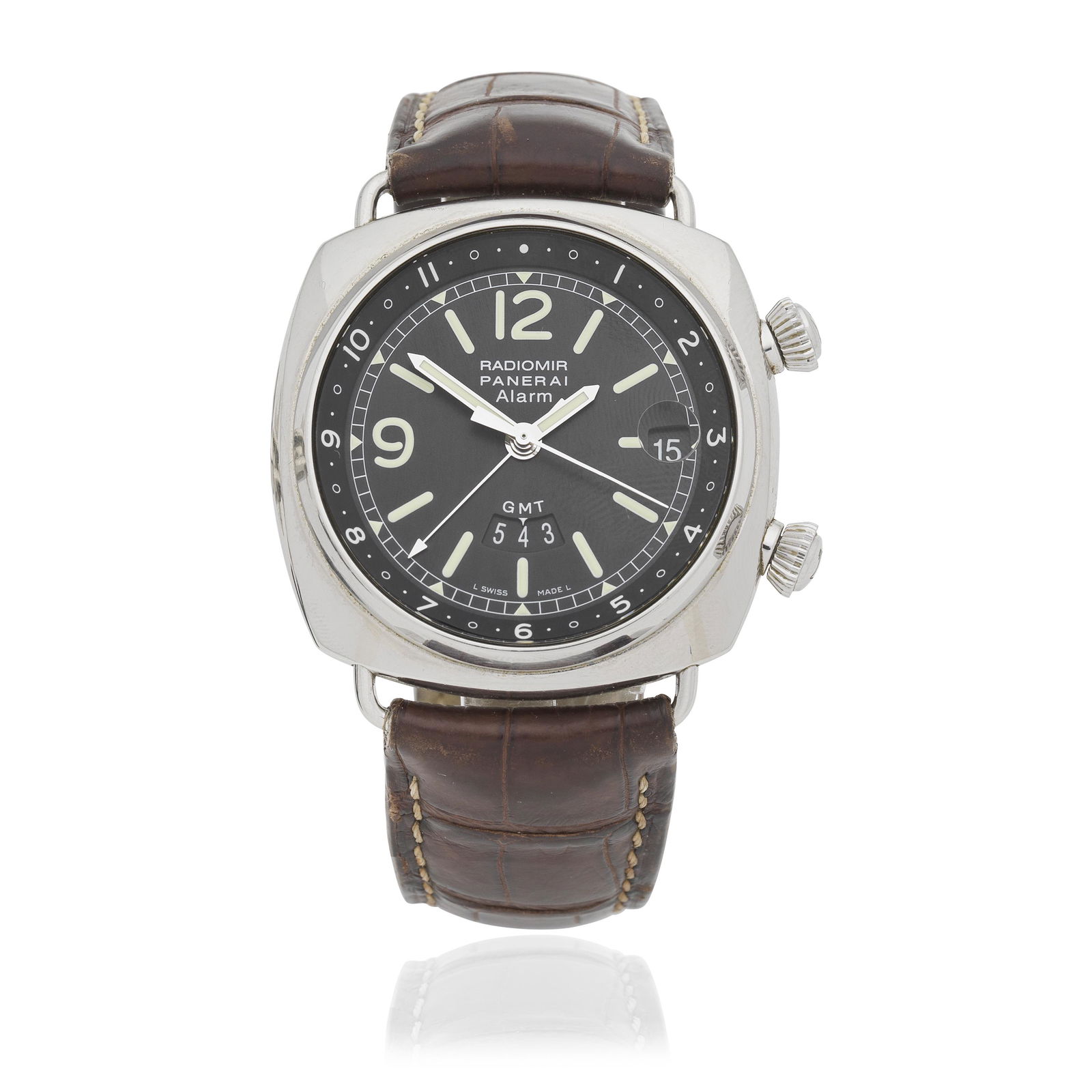 Panerai. A stainless steel automatic calendar wristwatch with dual time zone and alarm  Radiomir... (1 of 1)