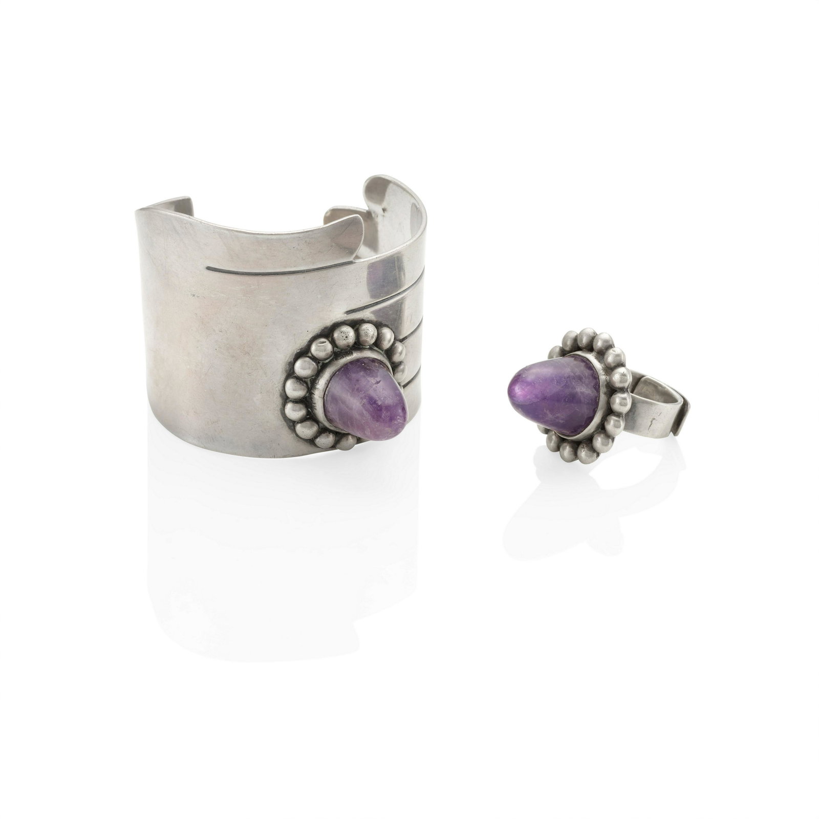 HUBERT HARMON: A SET OF SILVER AND AMETHYST JEWELRY, MEXICO (1 of 2)