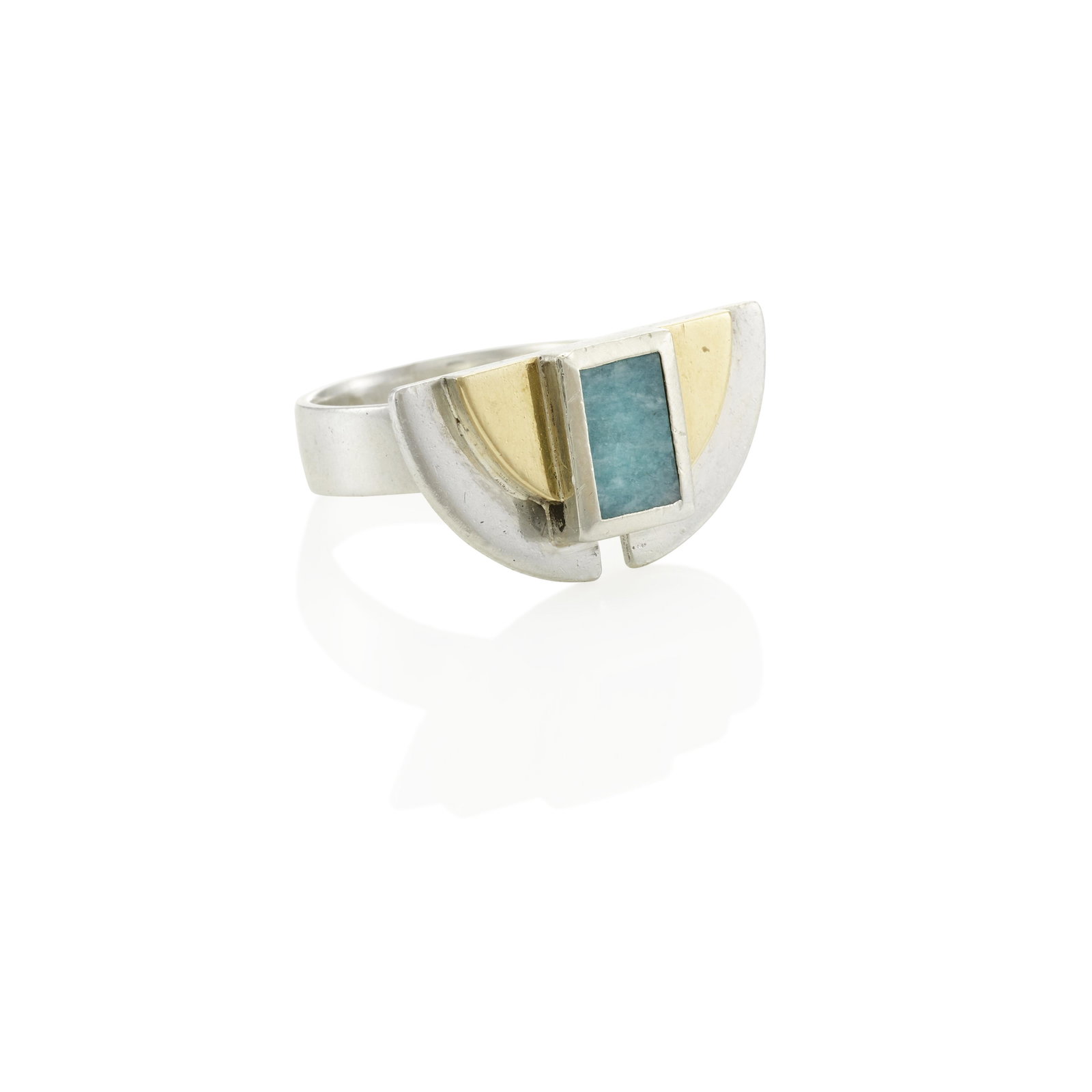 JEAN DESPRÉS: A SILVER, 14K GOLD AND AMAZONITE RING, FRANCE, CIRCA 1936 (1 of 3)