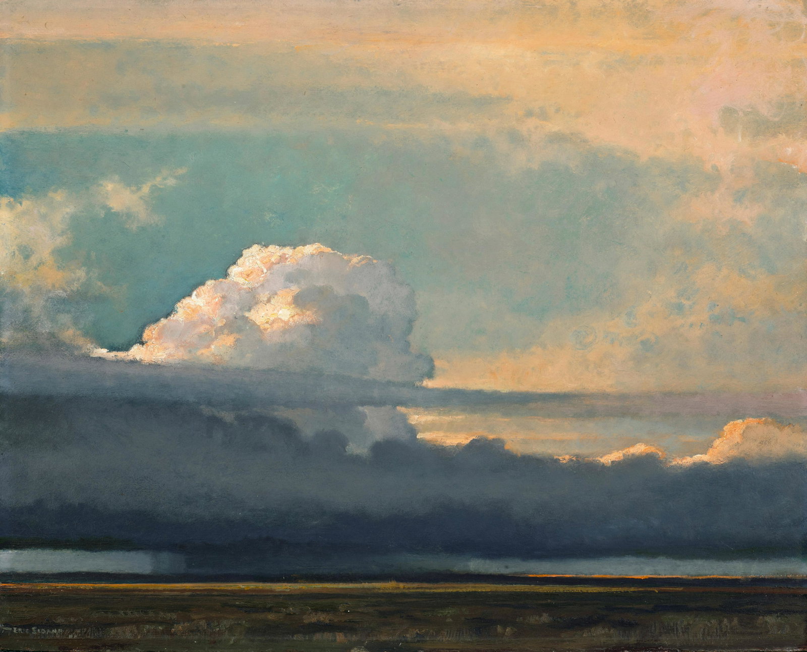 Eric Sloane (1905-1985) Passing Storm 17 1/4 x 21 3/8 in. (43.8 x 54.3 cm.): Eric Sloane (1905-1985) Passing Storm signed '-Eric Sloane' (lower left) oil on Masonite 17 1/4 x 21 3/8 in. (43.8 x 54.3 cm.) Footnotes: Provenance Acquired from the artist by the present owner, c