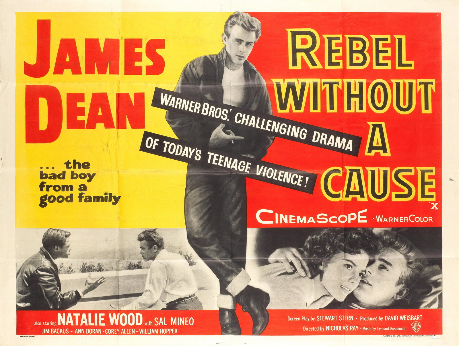Rebel Without A Cause Warner Bros, 1955,: Rebel Without A Cause Warner Bros, 1955, British quad poster, folded, 30in x 40in (76cm x 102cm)