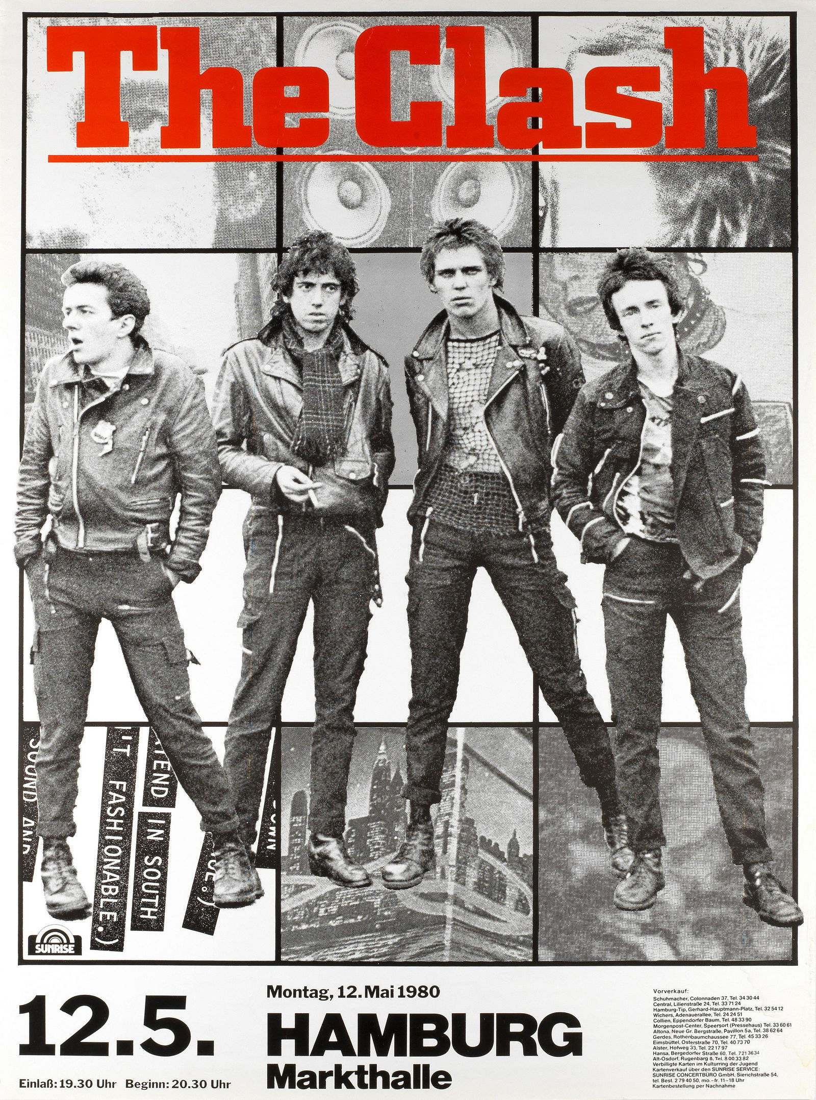 The Clash: Three Promotional Posters, 1980 - 1982, 3: The Clash: Three Promotional Posters, 1980 - 1982, comprising; a concert poster for the band's show at The Musikhalle, Hamburg Germany on 12th May 1980 23in x 33in (58cm x 84cm); a promotional poster