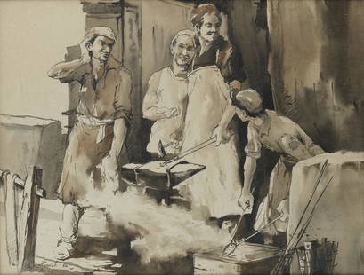 Paresh Maity (Indian, B. 1965) Untitled (Workers): Paresh Maity (Indian, B. 1965) Untitled (Workers) signed and dated Paresh '86 Das Nagar lower left watercolour and pencil on paper, framed 48.6 x 63.8cm (19 1/8 x 25 1/8in). Footnotes: