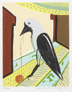 Anjolie Ela Menon (India, B.1940) Crow image size (in) 12 x 9.5: Anjolie Ela Menon (India, B.1940) Crow signed Anjolie Ela Menon '20 lower right and edition 24/100 lower left serigraph in 12 colours on paper, framed 33.6 x 26.4cm (13 1/4 x 10 3/8in).image size