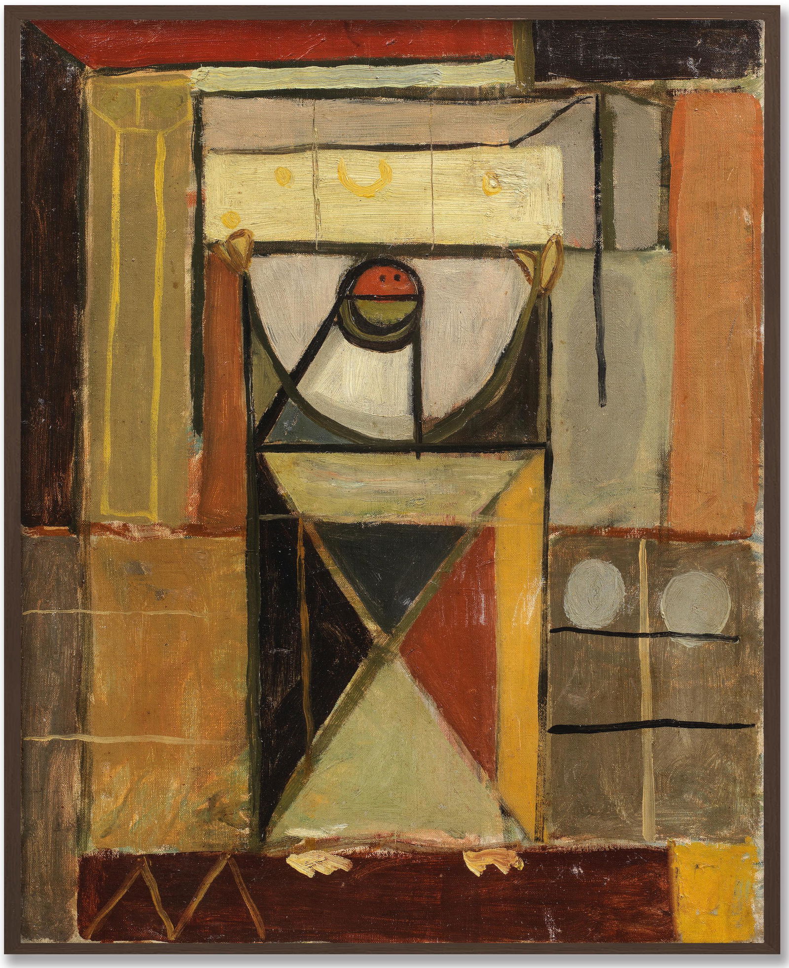 Jewad Selim (Iraq, 1919-1961) The Wedding Chest: Jewad Selim (Iraq, 1919-1961) The Wedding Chest oil on canvas, framed executed circa 1953 52 x 42cm (20 1/2 x 16 9/16in). Footnotes: The Wedding Chest A rare and magnificent 1953 oil on