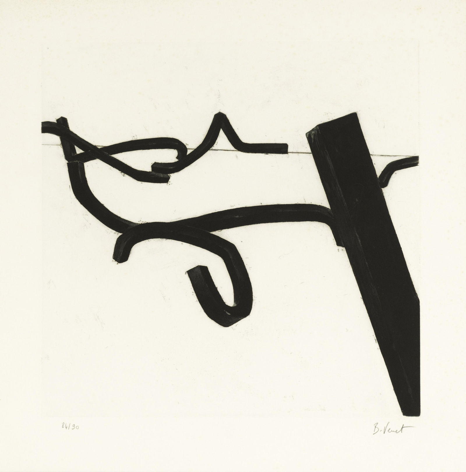 Bernar VENET (Né en 1941) LIGNES INDETERMINEES, CIRCA 1990 Eau-forte et aquatinte en noir s...: Bernar VENET (Né en 1941) LIGNES INDETERMINEES, CIRCA 1990 Eau-forte et aquatinte en noir sur Rives Signée et numérotée 84/90 51 x 50 cm This lot is subject to the following lot sy