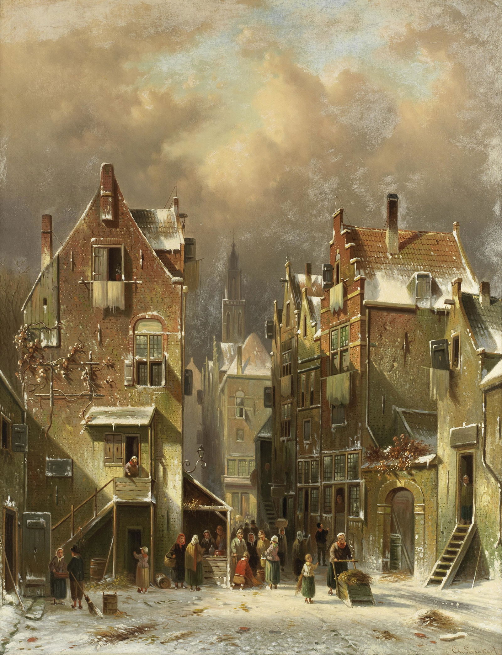 Charles Henri Joseph Leickert (Dutch, 1816-1907) Winter street scene with figures: Charles Henri Joseph Leickert (Dutch, 1816-1907) Winter street scene with figures signed 'Ch Leickert' (lower right) oil on canvas 81.9 x 63.8cm (32 1/4 x 25 1/8in).