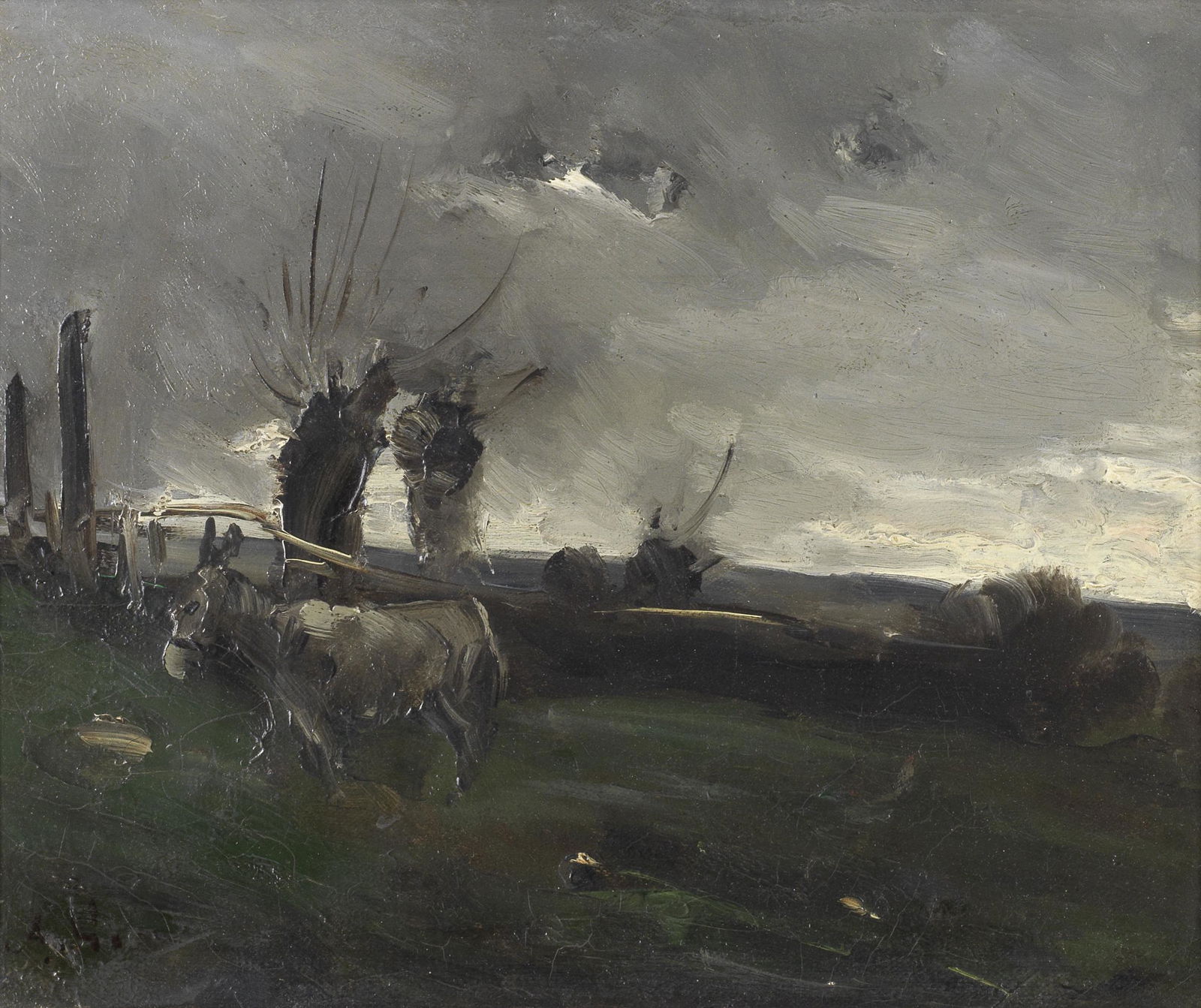 Antoine Vollon (French, 1833-1900) Landscape with a donkey: Antoine Vollon (French, 1833-1900) Landscape with a donkey signed with initials 'A.V' (lower left) oil on canvas 20 x 24.2cm (7 7/8 x 9 1/2in).