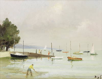 Marcel Dyf (French, 1899-1985) La câle du Logéo, Morbihan, Bretagne sud (Painted in 19...: Marcel Dyf (French, 1899-1985)La câle du Logéo, Morbihan, Bretagne sudsigned 'Dyf' (lower right); further signed, inscribed and dated 'à mademoiselle Cohen/toute ma sympathie Dyf/1982'