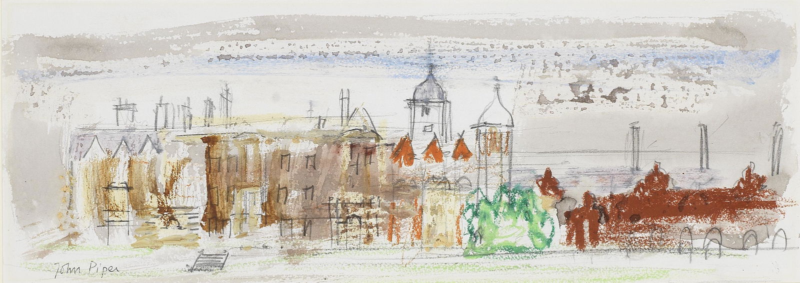 John Piper C.H. (British, 1903-1992) Sandringham (Executed in 1960): John Piper C.H. (British, 1903-1992) Sandringham signed 'John Piper' (lower left) watercolour, pencil, pastel and gouache on paper 17 x 53.5cm (6 11/16 x 21 1/16in). Executed in 1960 Footnotes:<