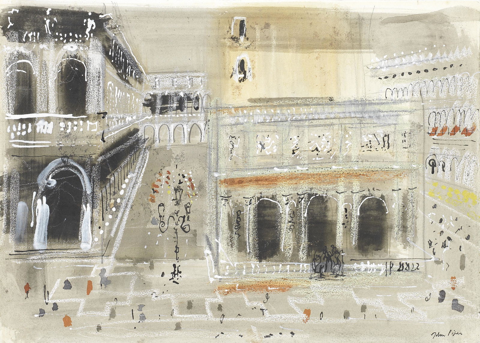 John Piper C.H. (British, 1903-1992) St. Mark's Square II (Painted circa 1959): John Piper C.H. (British, 1903-1992) St. Mark's Square II signed 'John Piper' (lower right) watercolour, ink, pen and ink, gouache, pastel and pencil on paper 28 x 38.5cm (11 x 15 3/16in). Painted c