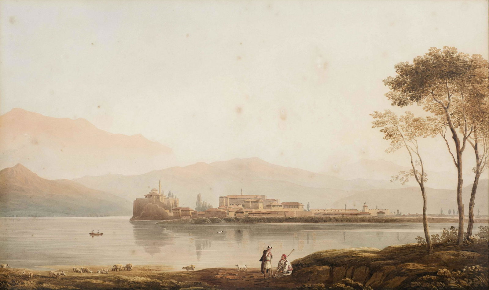 John Varley I (British, 1778-1842) Vue de Joannina (signed and dated (lower right) watercolour o...: John Varley I (British, 1778-1842) Vue de Joannina signé et daté 'J. Varley 1813' (en bas à droite) aquarelle sur papier 44 x 75cm (17 5/16 x 29 1/2in). signed and dated (lower righ