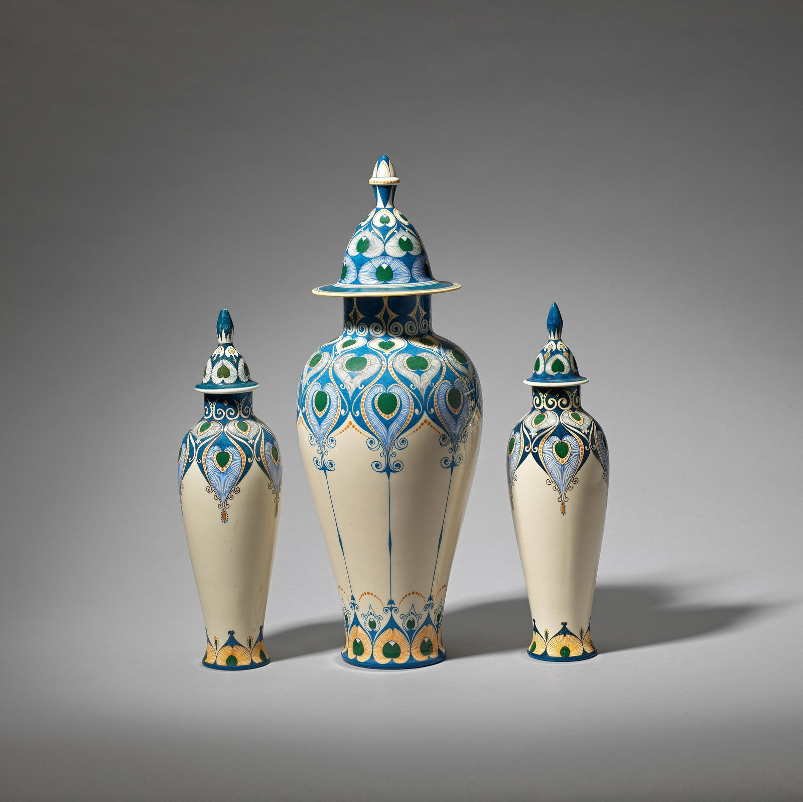 Chris van der Hoef for Amphora Holland Three covered vases, circa 1910 (1 of 1)
