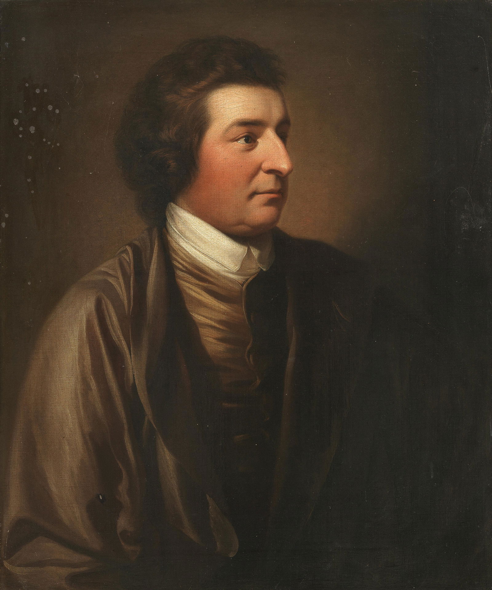 Benjamin West (Pennsylvania 1738-1820 London) Portrait of Joshua Iremonger, half-length, in a br...: Benjamin West (Pennsylvania 1738-1820 London) Portrait of Joshua Iremonger, half-length, in a brown coat oil on canvas 76.6 x 63.8cm (30 3/16 x 25 1/8in). Footnotes: Provenance The Collectio
