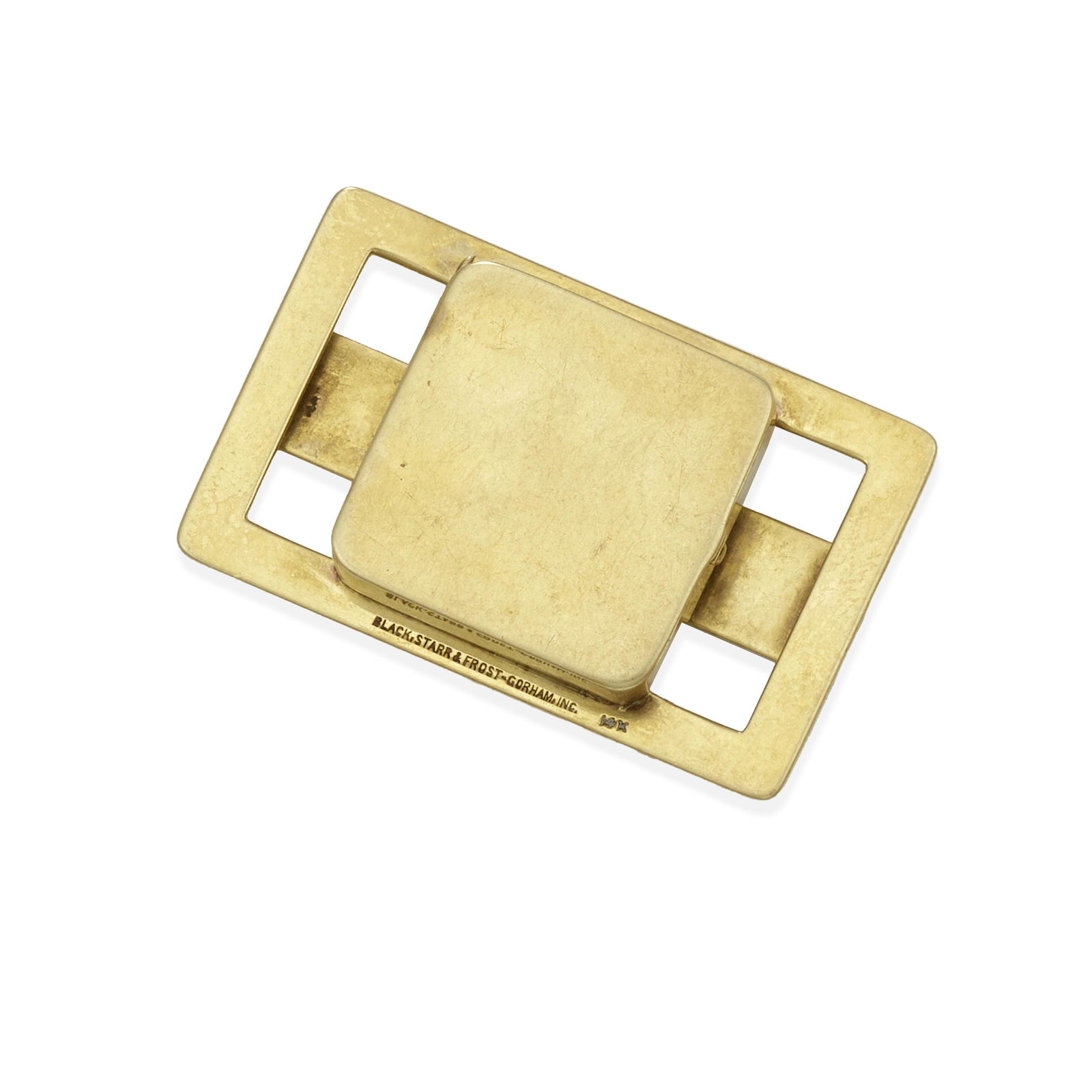 AN IRENE SELZNICK MONOGRAMMED MONEY CLIP: AN IRENE SELZNICK MONOGRAMMED MONEY CLIP A 14K gold money clip with maker's mark from Black, Starr & Frost-Gorham, Inc., engraved 'Mrs. David O. Selznick, 1050 Summit Drive, Beverly Hills, Calif.' 1 3