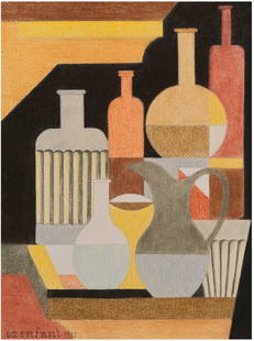 AMEDEE OZENFANT (1886-1966) Nature morte puriste - Verrerie et Architecture 1922: AMEDEE OZENFANT (1886-1966) Nature morte puriste - Verrerie et Architecture 1922 signé et daté 1922 pastel et mine de graphite sur papier signed and dated 1922 pastel and graphite o