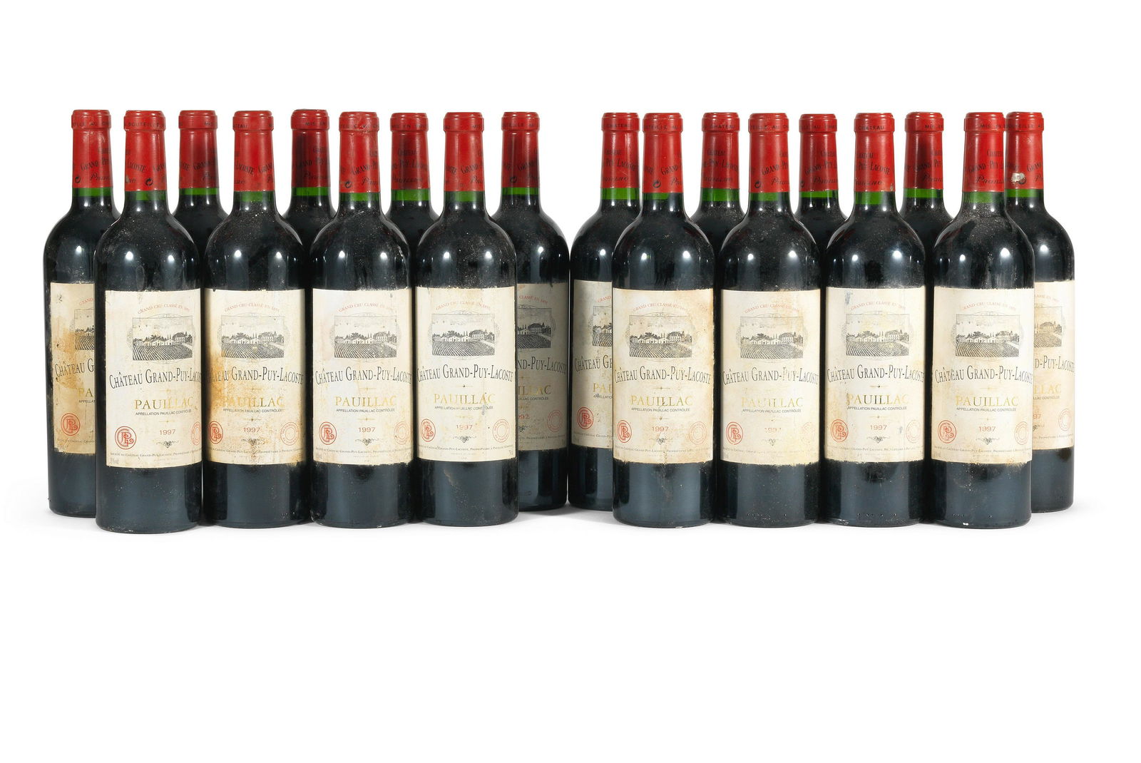 Château Grand-Puy-Lacoste 1997, Pauillac 5me Cru Classé (18): Château Grand-Puy-Lacoste 1997 Pauillac 5me Cru Classé (badly damp-affected & bin-soiled labels) 18 bottles This lot is subject to the following lot symbols: TP TP Lot will