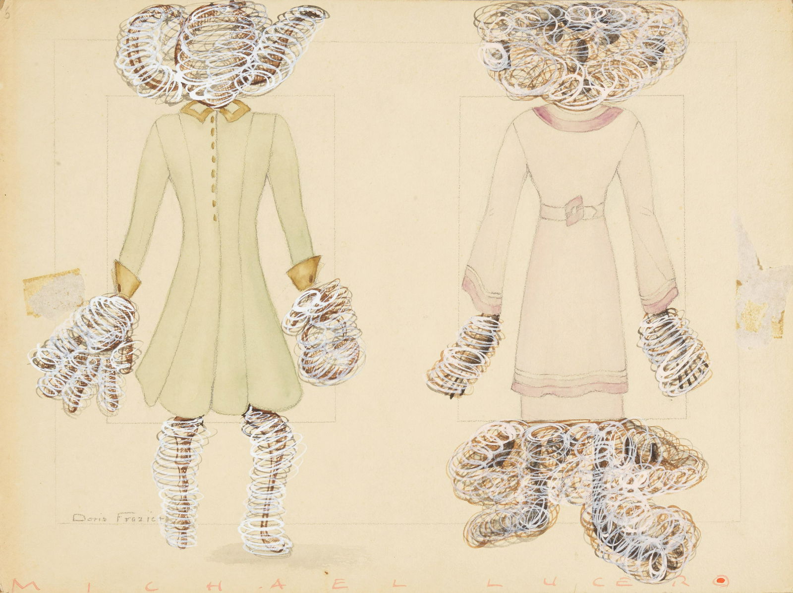 MICHAEL LUCERO (BORN 1953) Untitled (Portrait of Two Figures)watercolor, gouache and pencil on p... (1 of 1)