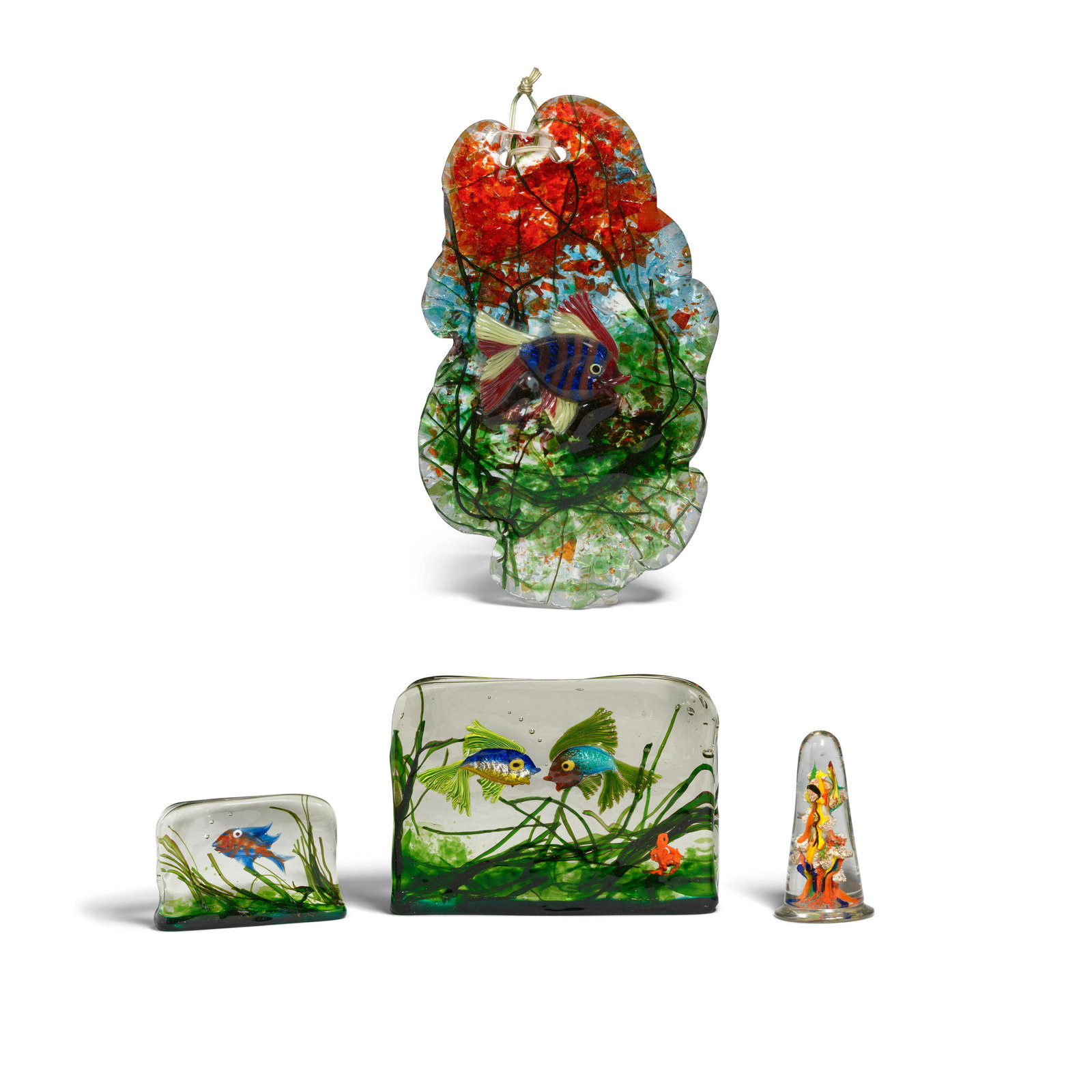 A GROUP OF FOUR MURANO BLOWN GLASS AQUARIUM SCULPTURES mid 20th century, comprising three freest... (1 of 2)