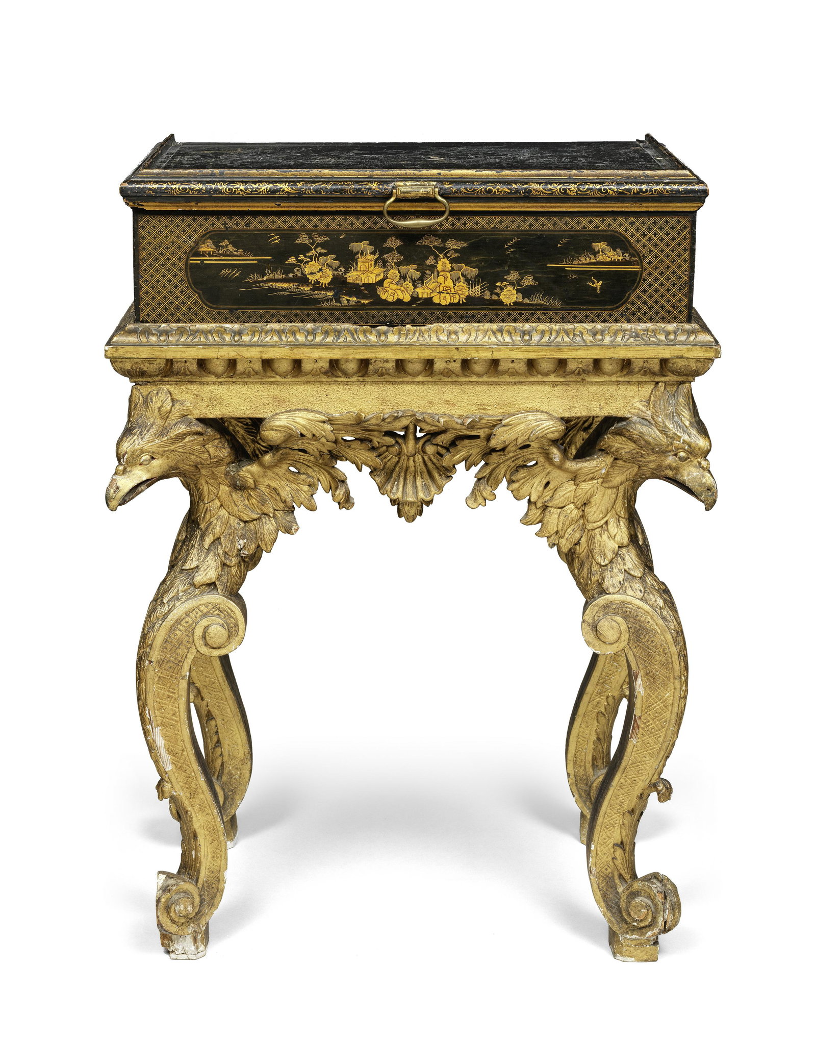 A RARE GEORGE II CARVED GILTWOOD CABINET STANDPossibly attributable to Henry Flitcroft (1697 - 1... (1 of 3)