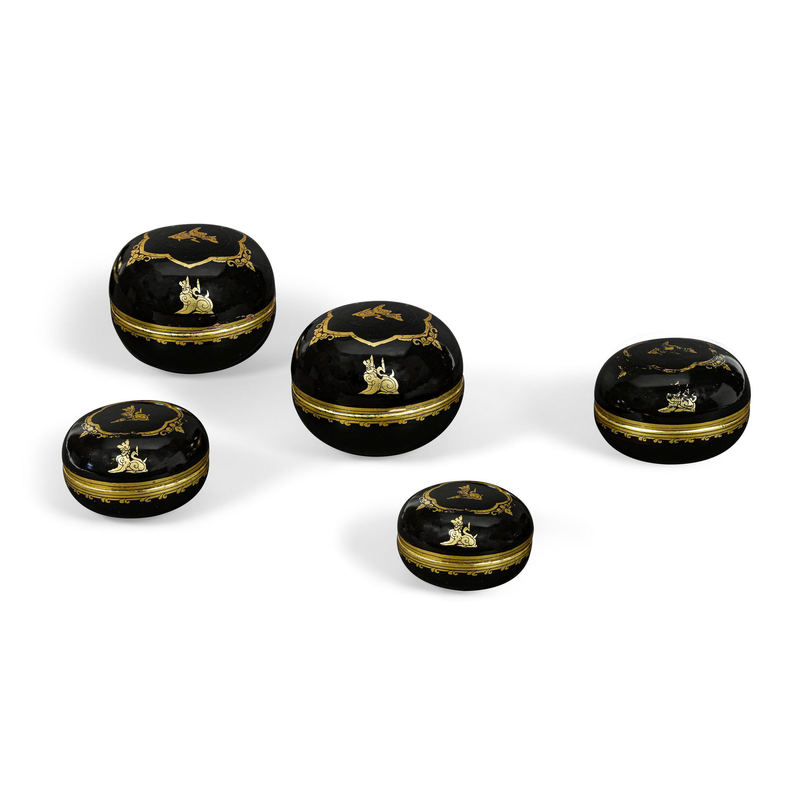 A SET OF FIVE CHINESE GILT AND LACQUERED NESTING BOXES (1 of 1)