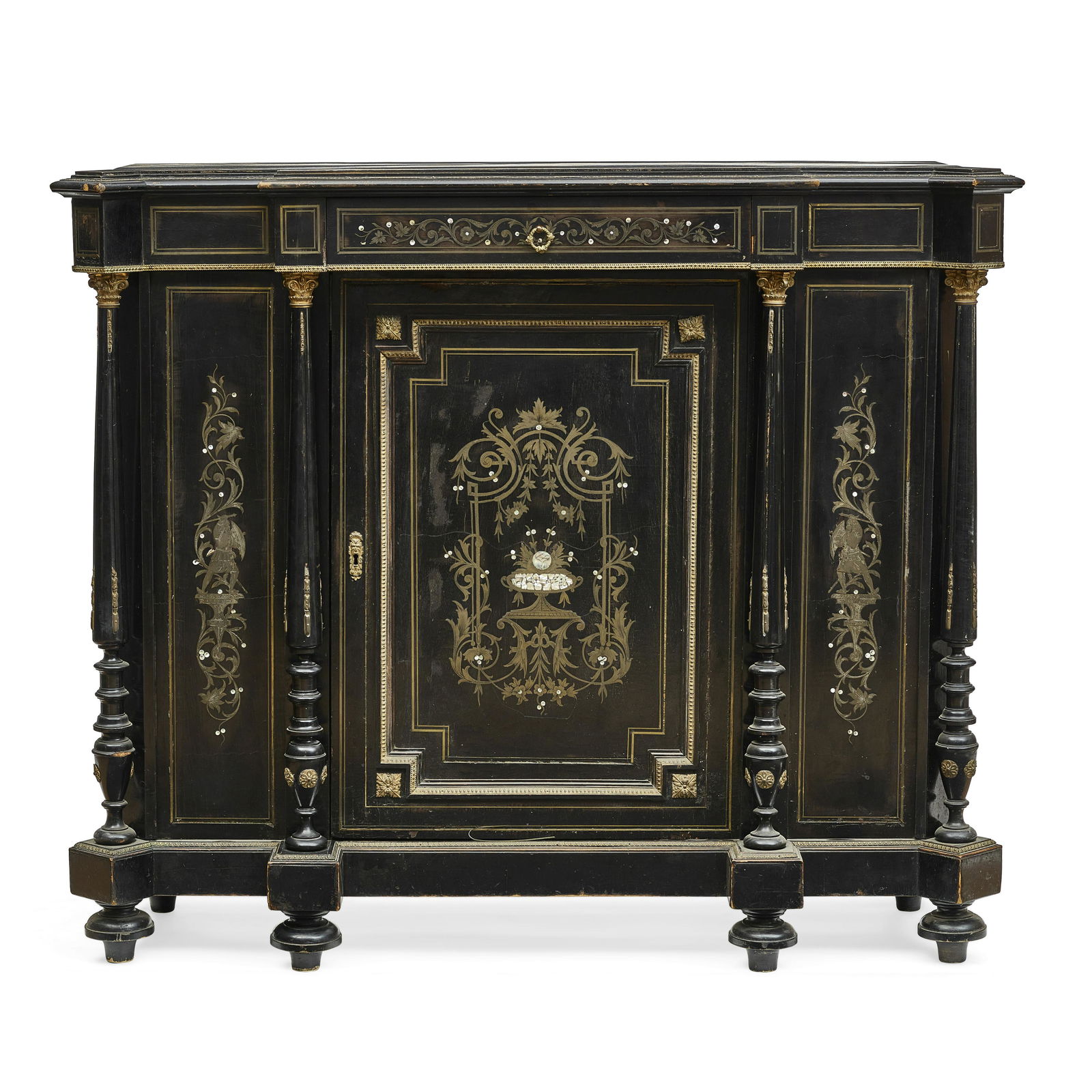 A NAPOLEON III BRASS MOUNTED AND MOTHER OF PEARL INLAID EBONIZED SIDE CABINETLate 19th century (1 of 1)