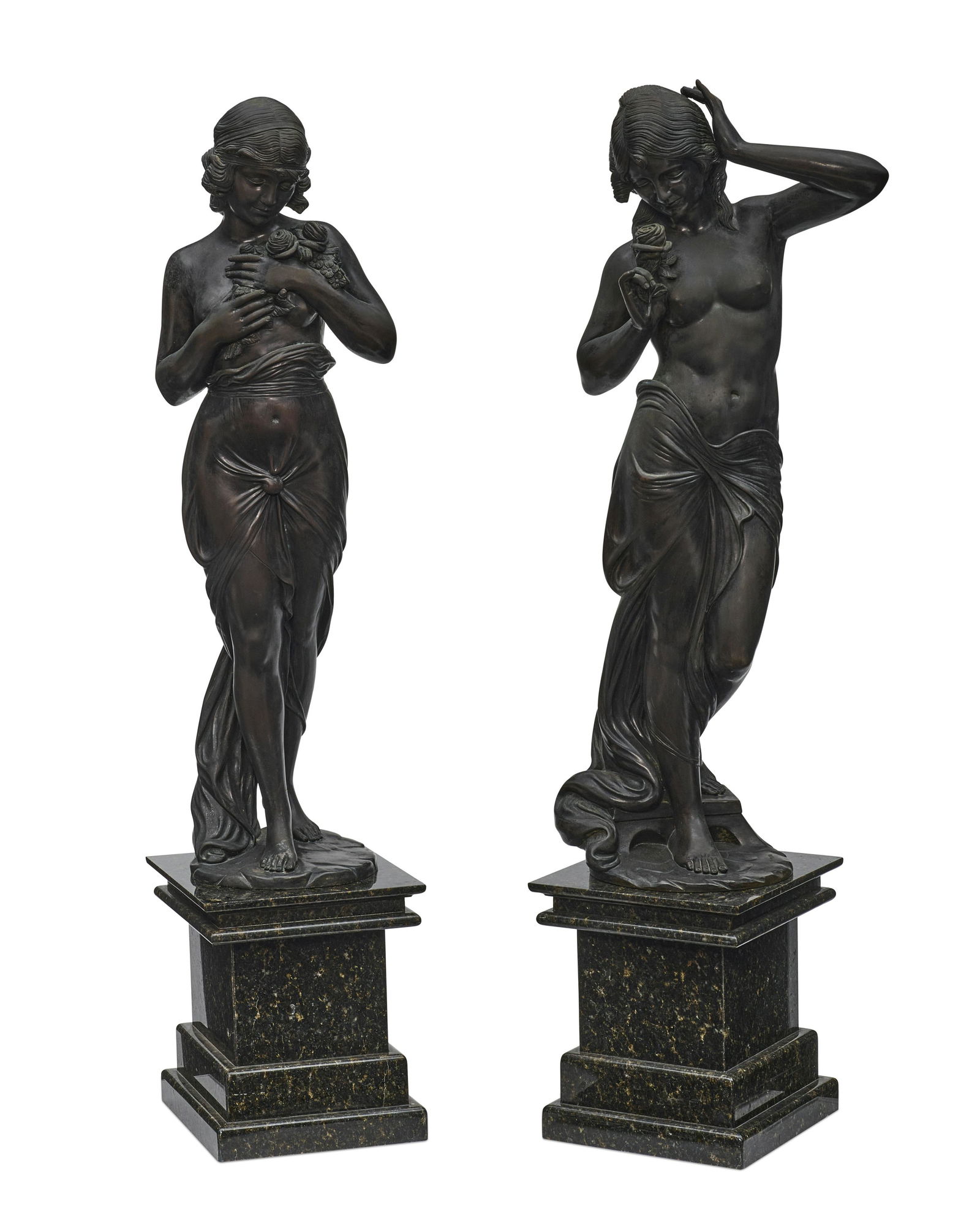 TWO LARGE PATINATED BRONZE FIGURES OF MAIDENSEarly 20th century (1 of 1)