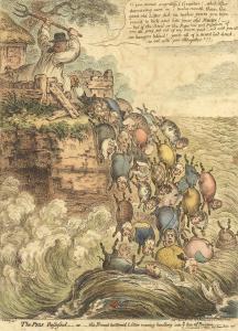 James Gillray (British, 1756-1815) The Pigs Possessed:–or–the Broad Bottom'd Litter ...: James Gillray (British, 1756-1815) The Pigs Possessed:–or–the Broad Bottom'd Litter Running Headlong into Ye Sea of Perdition (BM 10719) Etching with hand-colouring, 1807, on wove, publish
