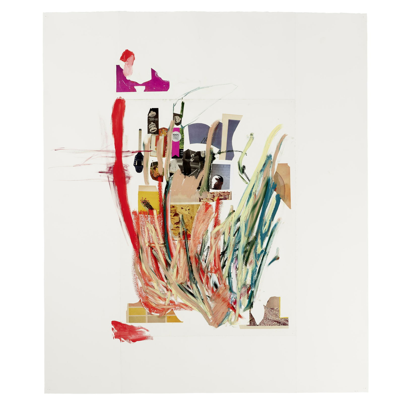 ELLIOTT HUNDLEY (B. 1975) Pure Fiction, 2017: ELLIOTT HUNDLEY (B. 1975) Pure Fiction, 2017 signed and dated 'EH 17' (lower right) collage and oil on paper 48 x 41 in. 121.9 x 104.1 cm. Footnotes: Provenance Andrea Rosen Gallery, New