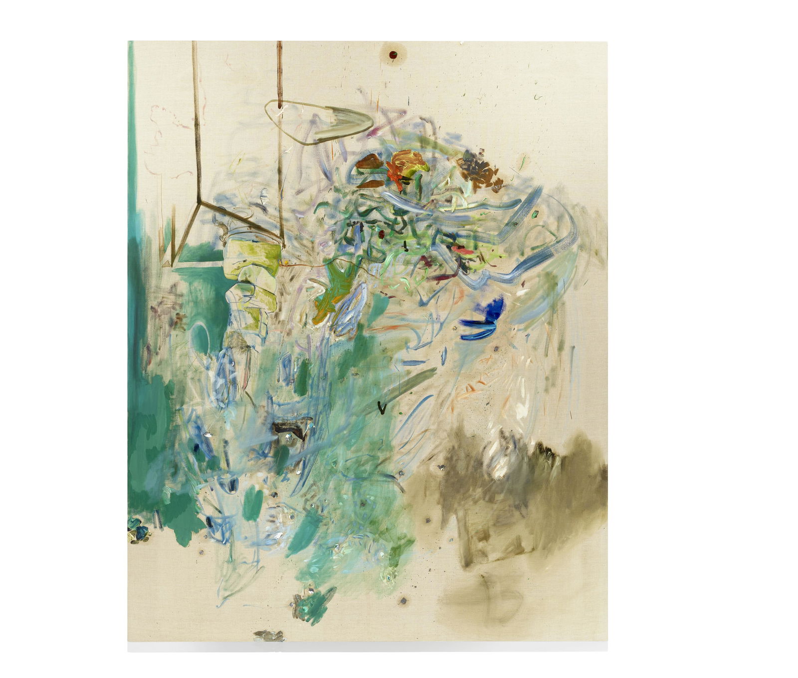 ELLIOTT HUNDLEY (B. 1975) The Unraveling, 2008: ELLIOTT HUNDLEY (B. 1975) The Unraveling, 2008 signed, titled and dated 'THE UNRAVELING • 2008 • Elliott Hundley' (on the stretcher bar) oil on canvas 77 1/2 x 62 in. 196.9 x 157.5 cm. Foo