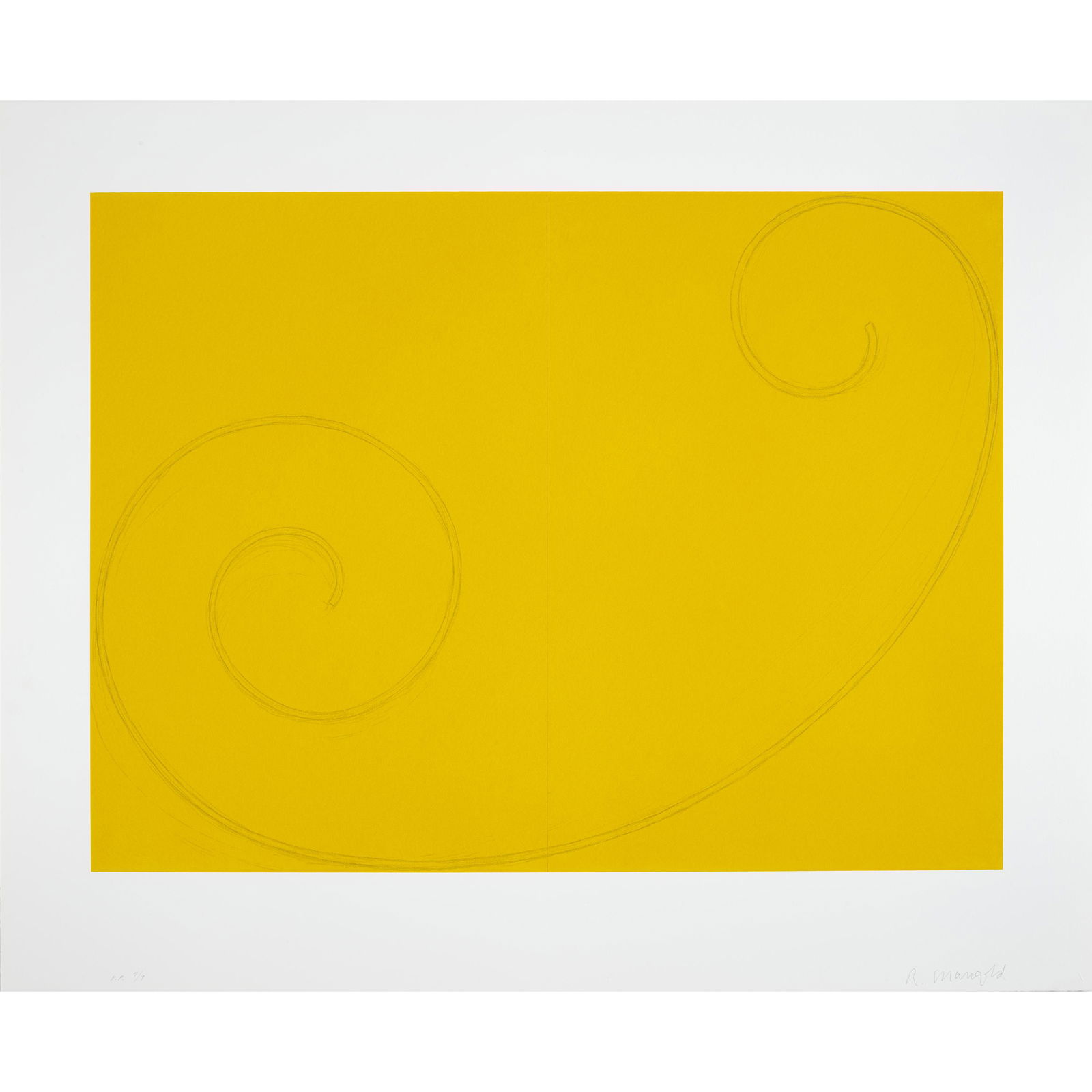 Robert Mangold (born 1937); Yellow Curled Figure;: Robert Mangold (born 1937) Yellow Curled Figure, 2002 Screenprint in colors on Somerset Textured Rag paper, signed in pencil and numbered 'PP 7/9' (a printer's proof, aside from the edition of 108), p
