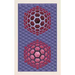 Victor Vasarely (1906-1997); Peer Rouge;: Victor Vasarely (1906-1997) Peer Rouge (Benavides 790), 1978 Screenprint in colors on wove paper, signed in pencil and numbered 181/250, published by Editions George Fall, Paris, printed by Silium, Pa