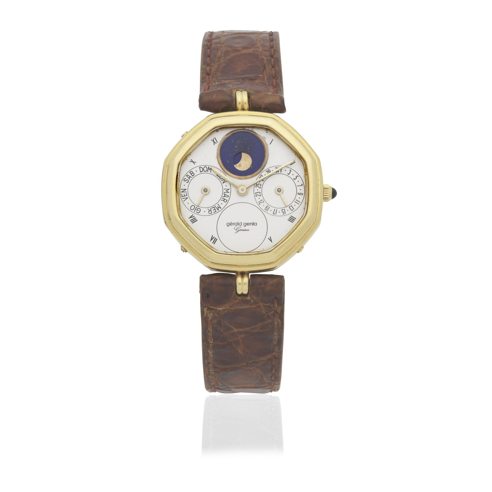 Gerald Genta. An 18k gold automatic octagonal calendar wristwatch with moon phase Ref: G 2747.7,... (1 of 1)
