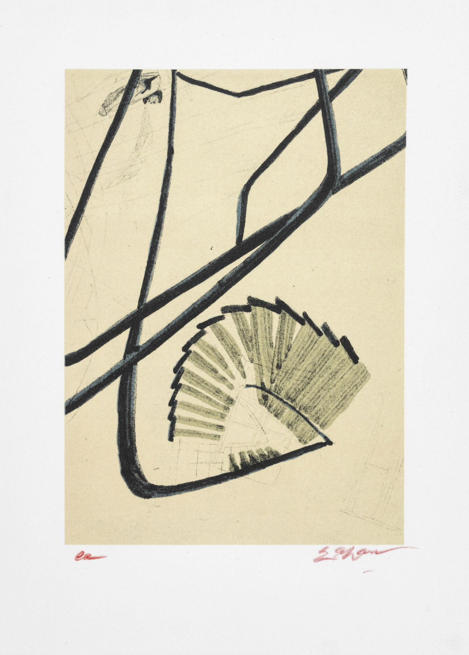 Sam SZAFRAN (1934-2019) L'ESCALIER Lithographie en couleurs Signée et annotée EA au c...: Sam SZAFRAN (1934-2019) L'ESCALIER Lithographie en couleurs Signée et annotée EA au crayon rouge 29 x 21 cm This lot is subject to the following lot symbols: AR AR Goods subj